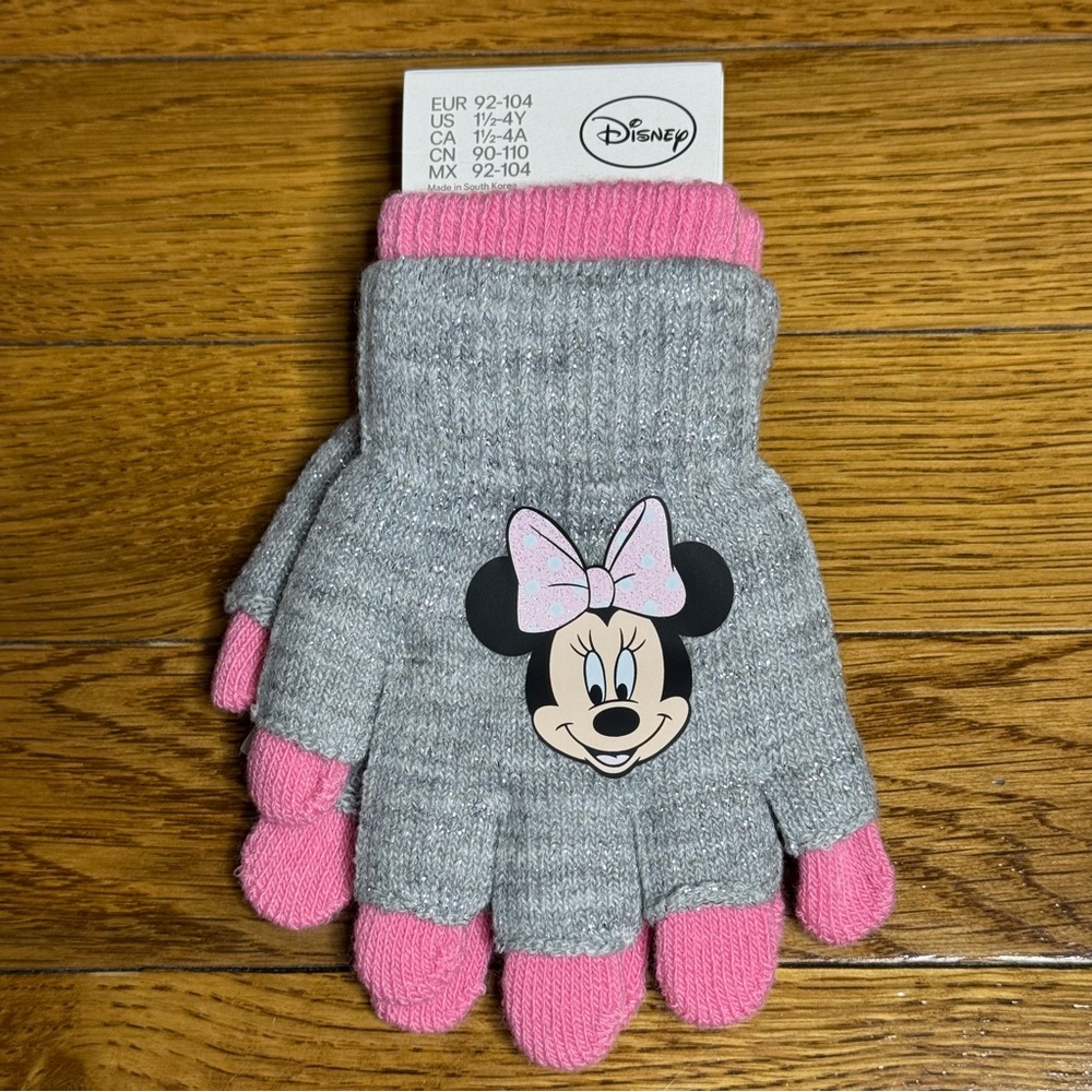 H&M X Disney Minnie Mouse Pink & Silver 3-in-1 Winter Gloves Toddler Girl